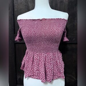 Pink Off-Shoulder Smocked Top
